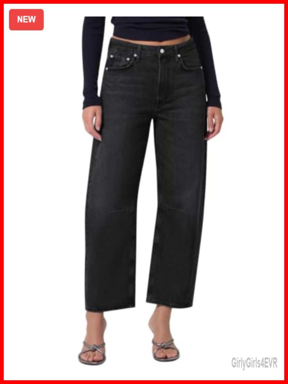 Mid Rise Wide Leg Barrel Jeans Soft Stretch Cropped Denim Pants